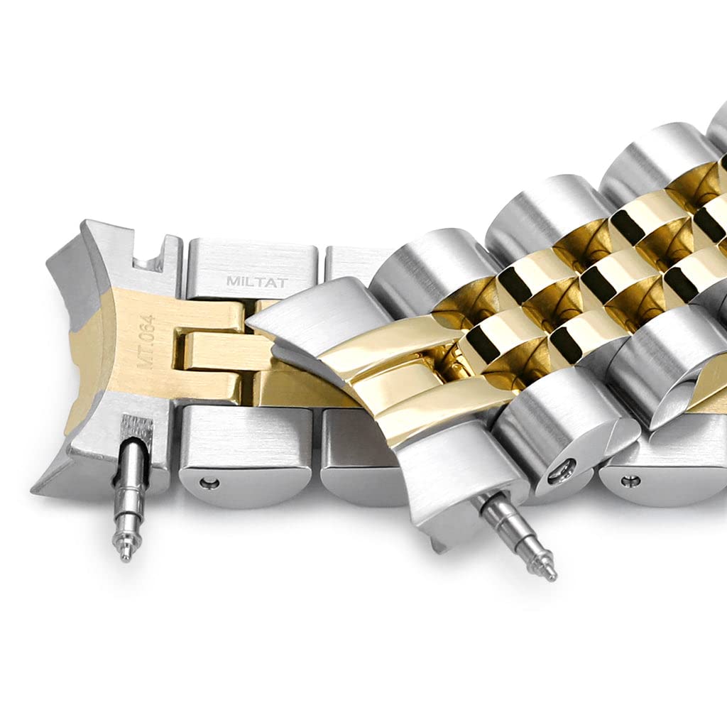 20mm Metal Watch Band Stainless Steel ANGUS Jubilee Bracelet Two Tone IP Gold Submariner Clasp for Seiko Alpinist SBDC087 and Others