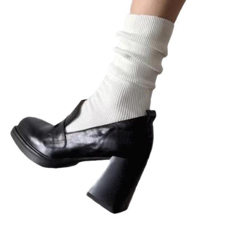 Retro high-heeled single shoes women's autumn fashion thick heel one-pedal square-headed college small leather shoes women