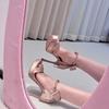 Lolita Ballett Bankett Ein-Wort Schnallensandalen Französisch Wasserdicht Tisch Champagner Schleife Stiletto Hohe Absätze Frauen