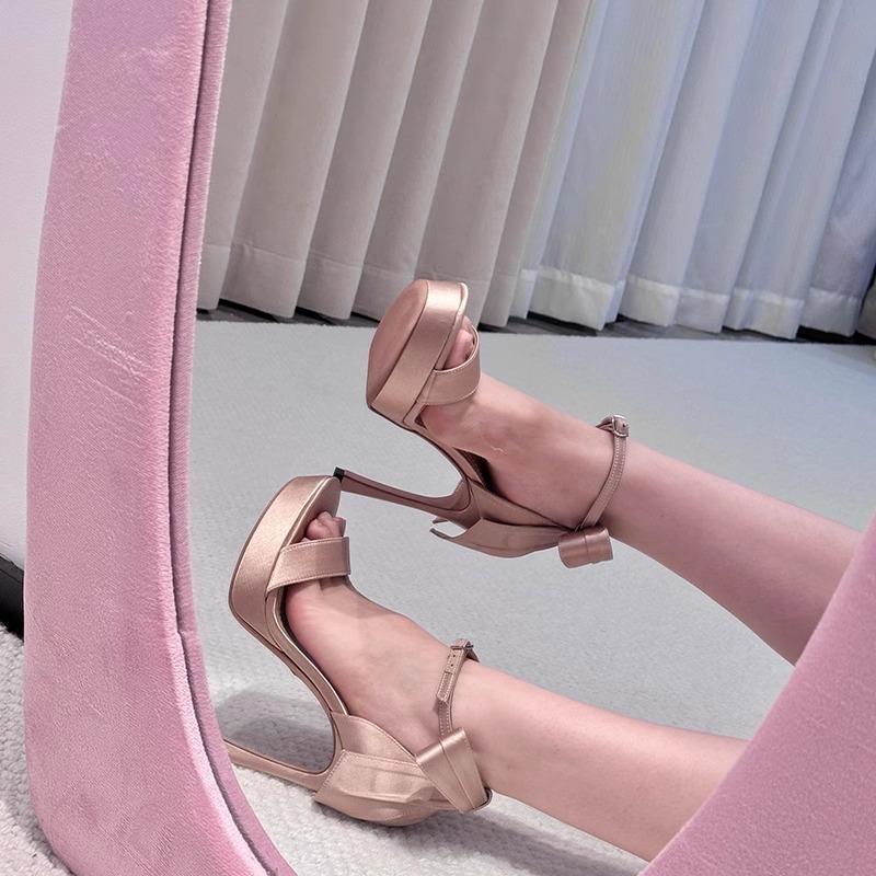 Lolita Ballett Bankett Ein-Wort Schnallensandalen Französisch Wasserdicht Tisch Champagner Schleife Stiletto Hohe Absätze Frauen