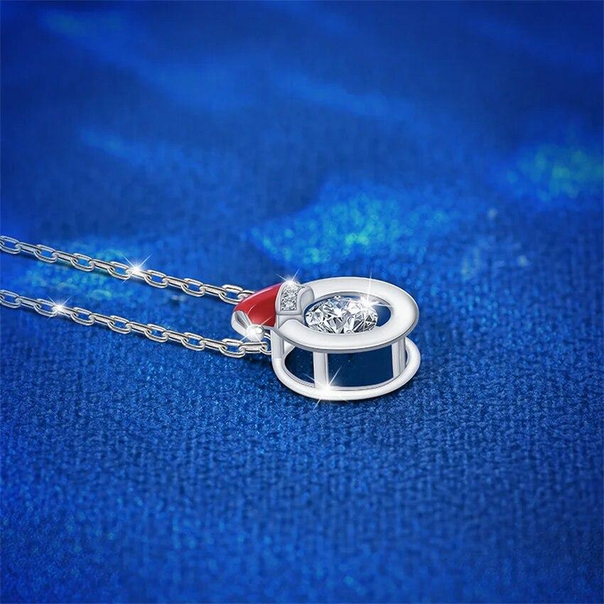 New Moissanite  0.5ct Santa Claus Pendant Necklace For Girls Holiday Gift Woman Brand S925 Sterling Silver Jewelry