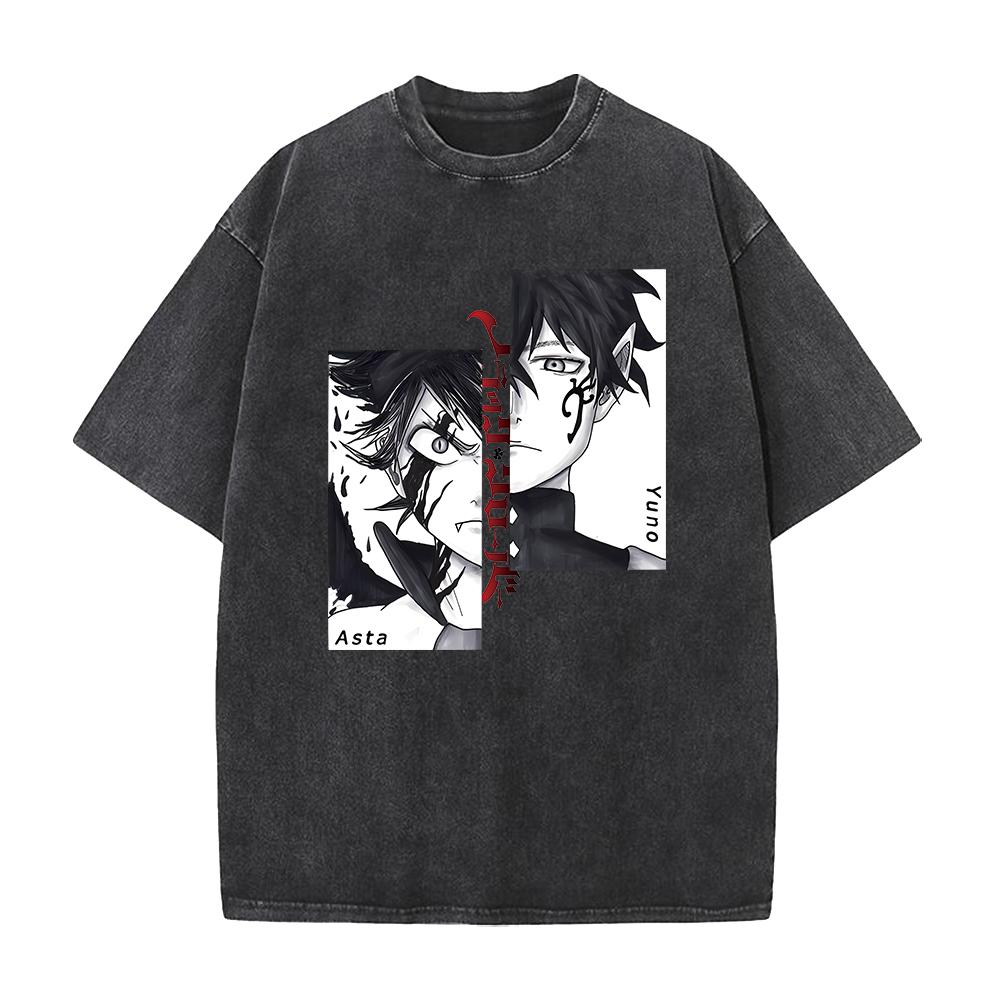 Hot Anime Black Clover Asta And Yuno Cool Printed T-shirt Men Women Classic Tshirts Harajuku Male Washed Cotton Manga T Shirt