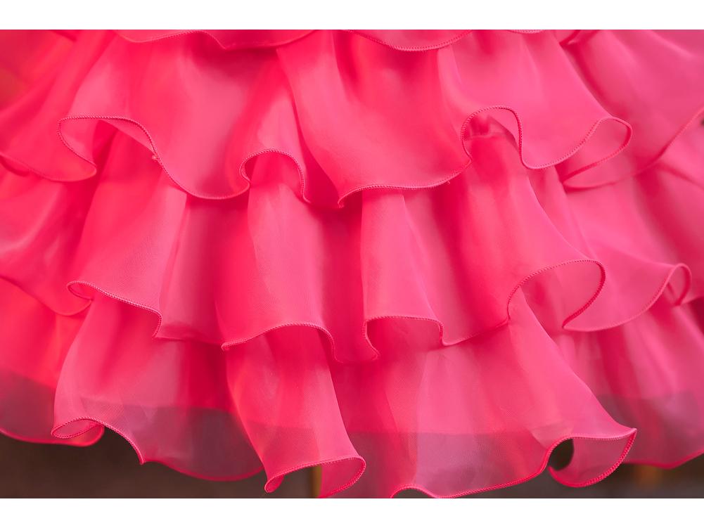 Girls' Puffy Organza Dress with Bow and Embroidery