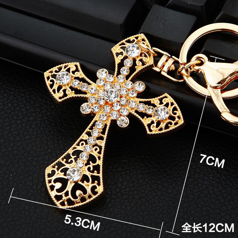 Croix Cristal Jésus Chrétien Catholique Strass Porte-clés Voiture Sac Porte-clés Pour Hommes Femmes Bijoux Sac Charme black