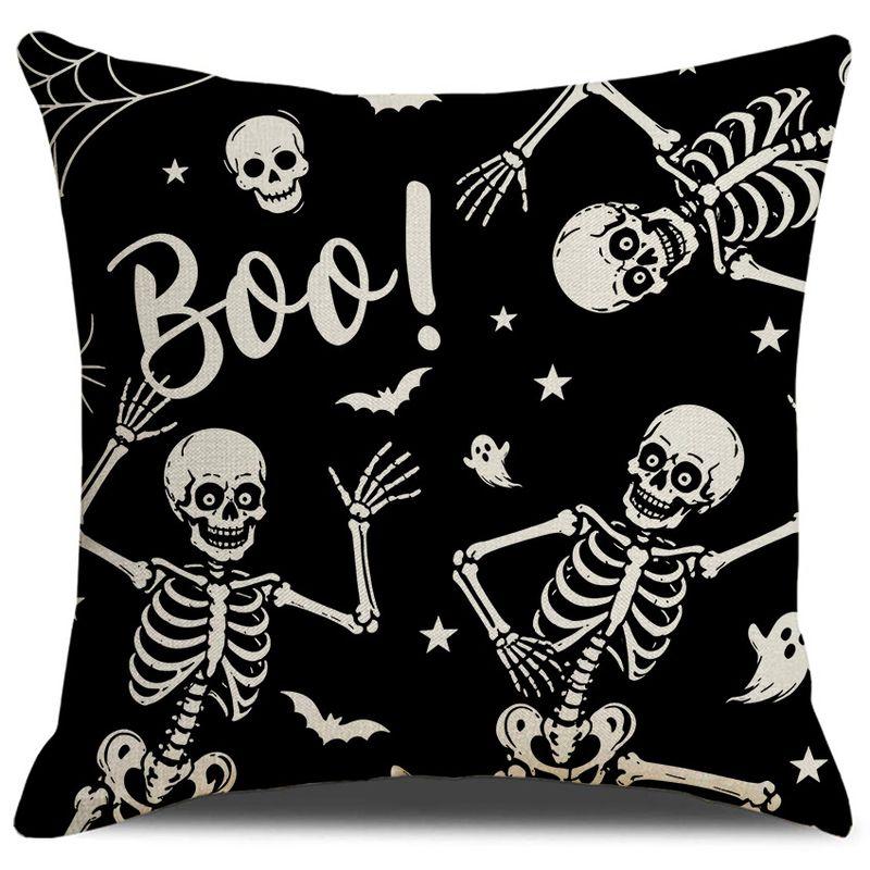 VIKAMA Retro Halloween Pillow Cover Trick Or Treat Happy Halloween Skeleton Ghost Cushion Case For Living Room Sofa Home Decor