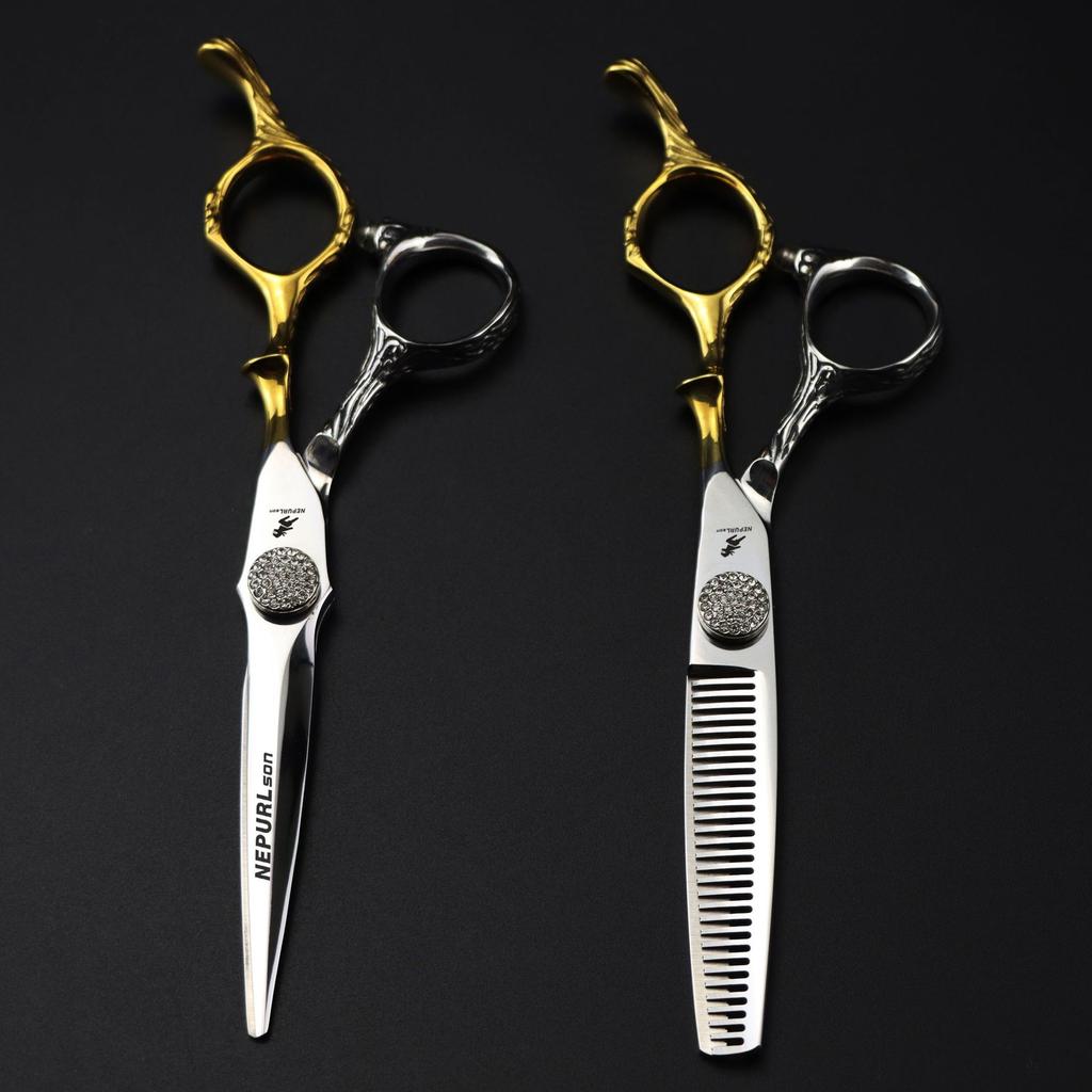 6-Inch Nimpson Platinum, Full Brick And Gem Double-Sided Sword Large Wood Grain, Hair Scissors, Barber Scissors, Flat Scissors