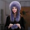 Fox Fur Hat Women Winter Scarf Hat Warm Ear Protection Cap Female Outdoor Thick Warm Fur Hats Russians Fashion Fluffy Fur Hat