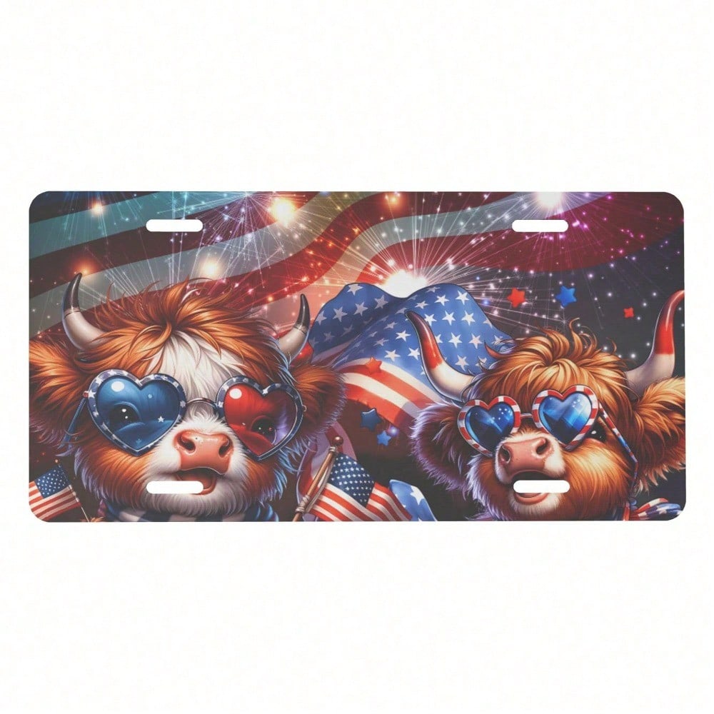 Alpine Cattle American Flag Front License Plate, Rust-Free Aluminum Car Accessory, Funny Novelty Vanity Tag for Men Women