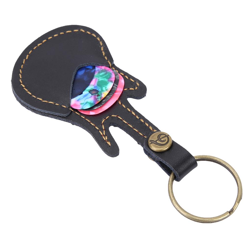 Portable Leather Brass Guitar Pick Bag Sleeve Holder Including Pick Accessories (Black)