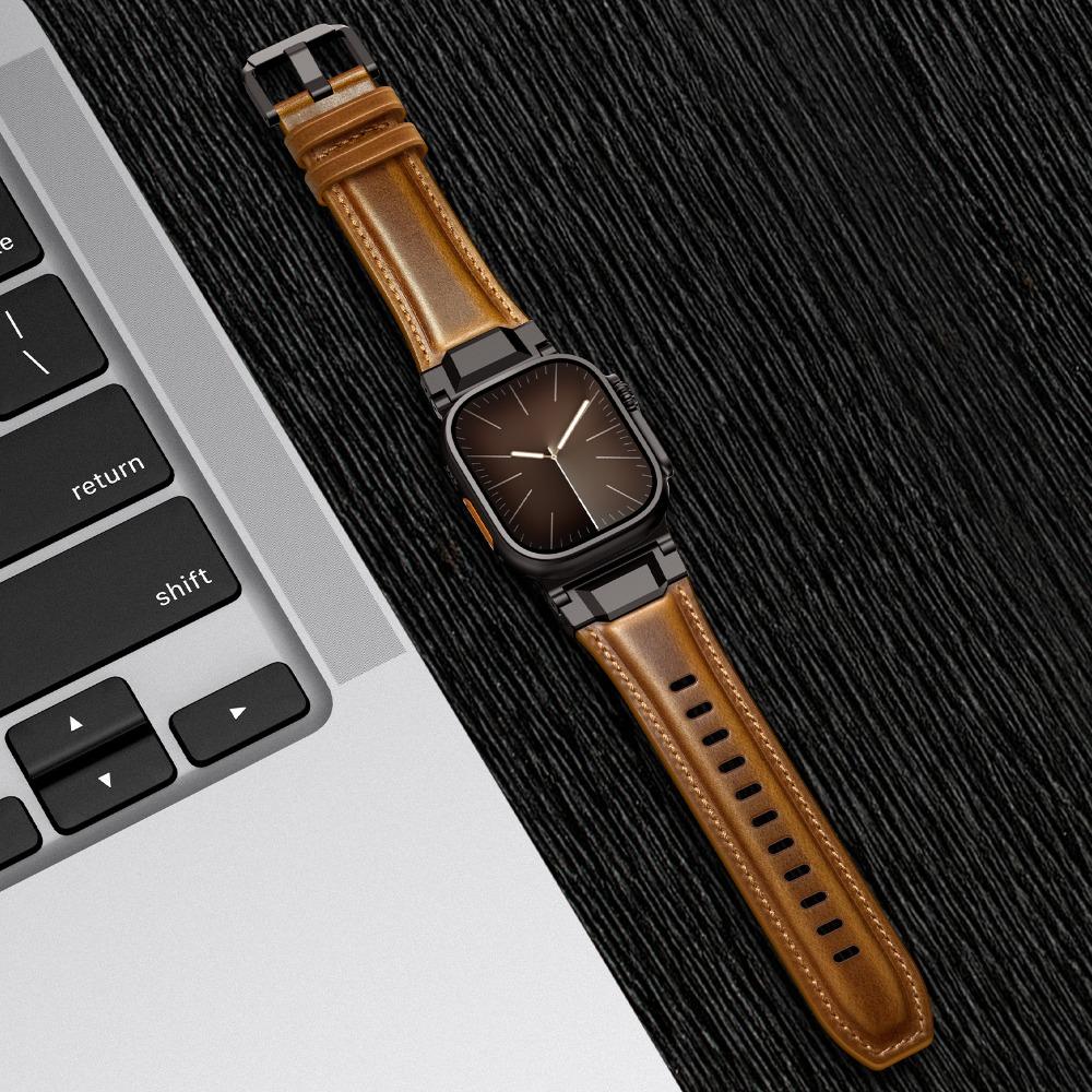 Elegant Leather Band for Apple Watch Ultra 3 2 49mm Series 11 10 46mm Men Business Straps for Iwatch 9 8 7 6 5 4 Se 3 44mm 45mm