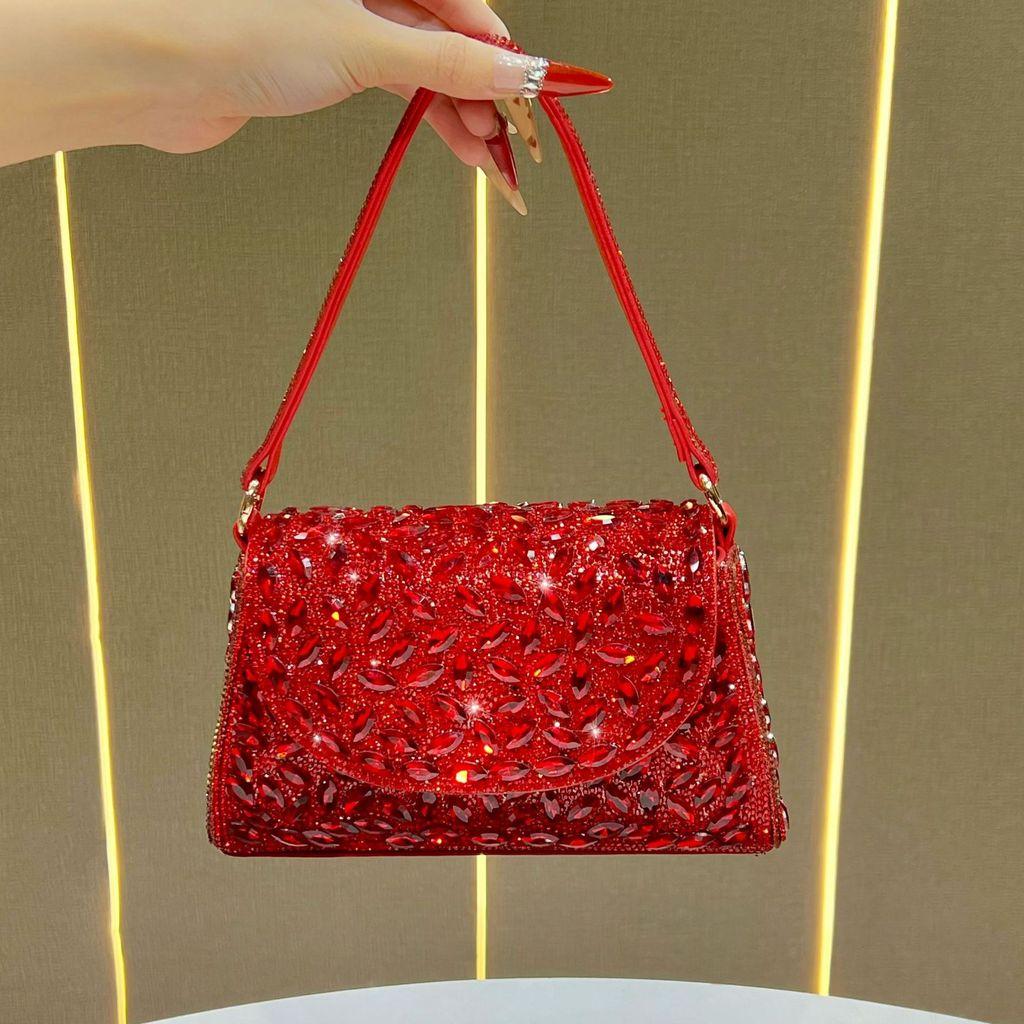 Elegante PU-Handtasche mit verziertem Kristall für Abendessen und Partys