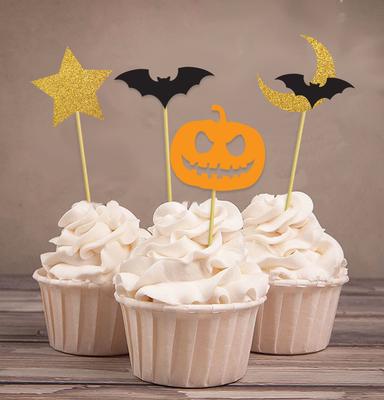 Darling Souvenir| Dýňová Halloweenská párty ozdoba na muffiny| Dekorace na párty dezert| Hvězda Měsíc - sada