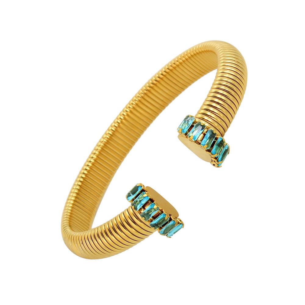 Retro Titanium Steel 18K Light Luxury Diamond-Set Open Bangle for Men and Women Goose Neck Chain Bracelet.
