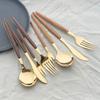 4Pcs Gold Besteck Set Edelstahl Geschirr Holzgriff Geschirr Glänzend Messer Gabel Löffel Westlichen Küche Besteck Set
