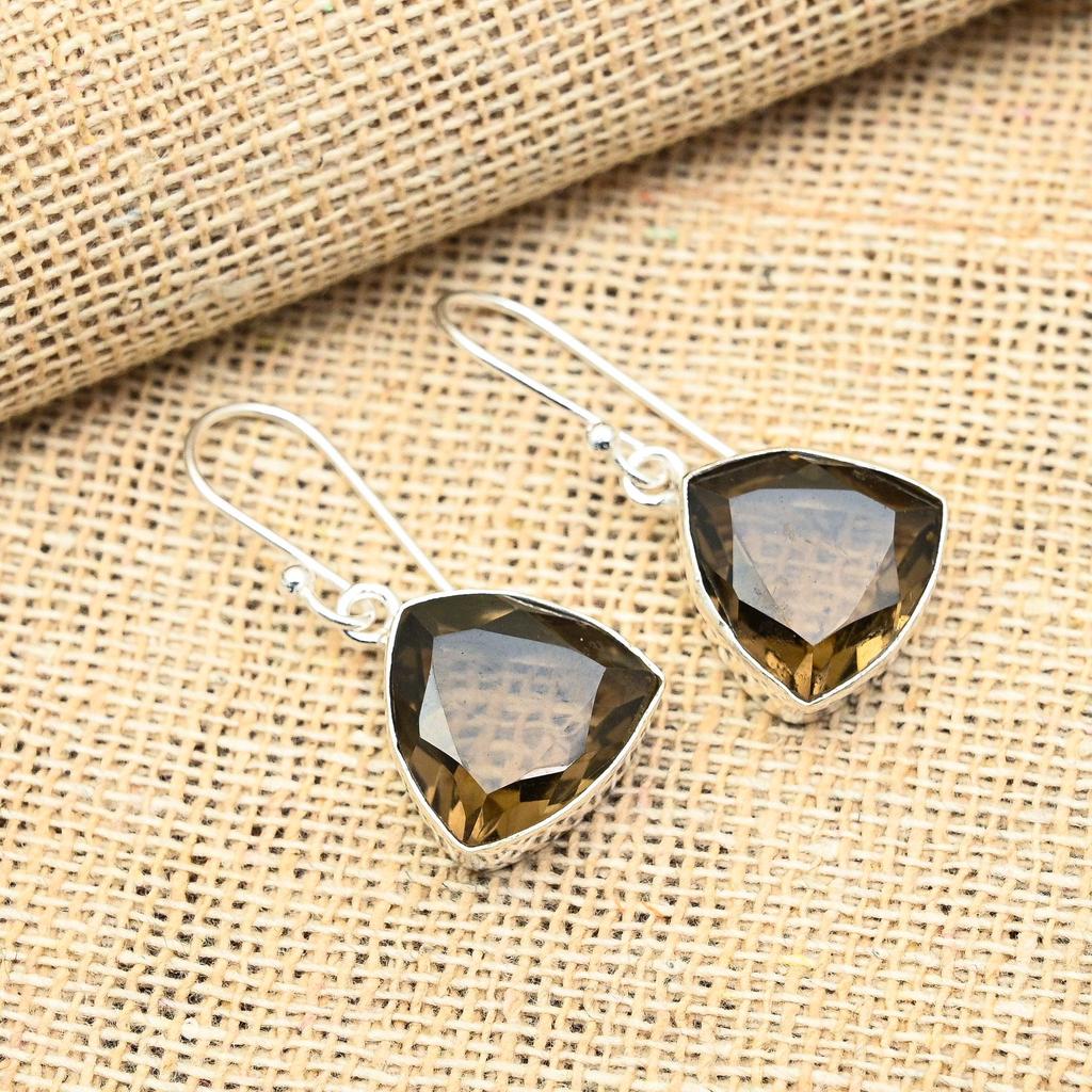 Boucles d'oreilles en argent Sterling 925 massif avec topaze fumée, bijoux faits à la main, cadeau de mariage