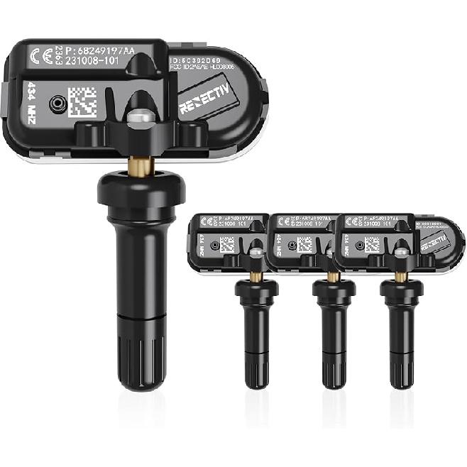 TPMS Sensor 4Pack, 433Mhz Tire Pressure Monitor Sensors Compatible With 2014- RAM 1500 2500 3500 4500 5500 Jeep Chreokee Replace OE#68249197AA