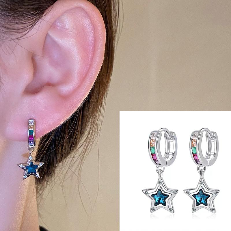 

Новые персонализированные синие серьги с пятью звездами и цирконом, модные серьги с разноцветными циркониевыми звездами, изысканный и уникальный дизайн