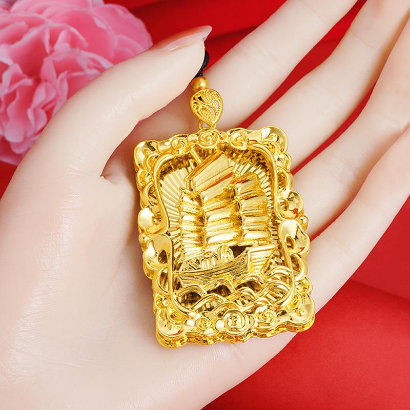 Smooth Sailing Tag Xiangyun Embossed Men's and Women's Retro Blessing Brand Square Necklace Pendant