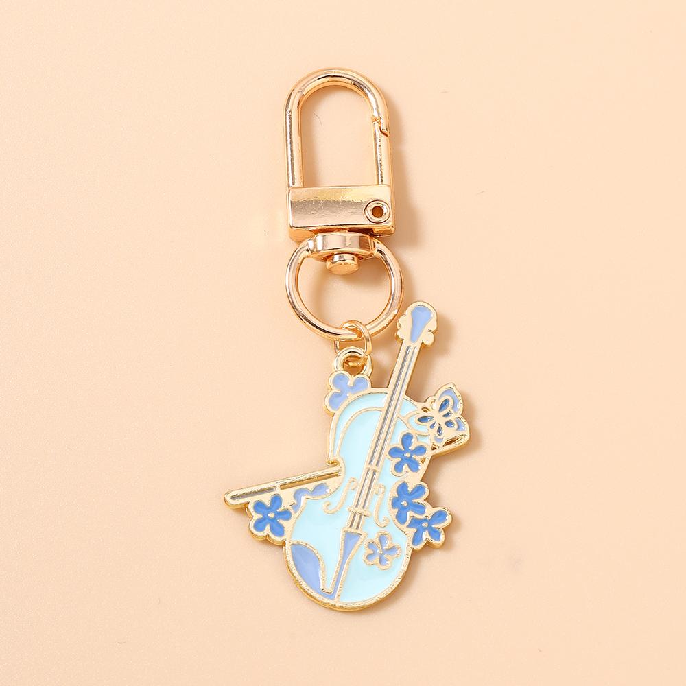 Cute Enamel Music Instrument Key Chain Guitar Violin Key Ring Pendants for Women Girls Handbag Decor DIY Handmade Jewelry Gift