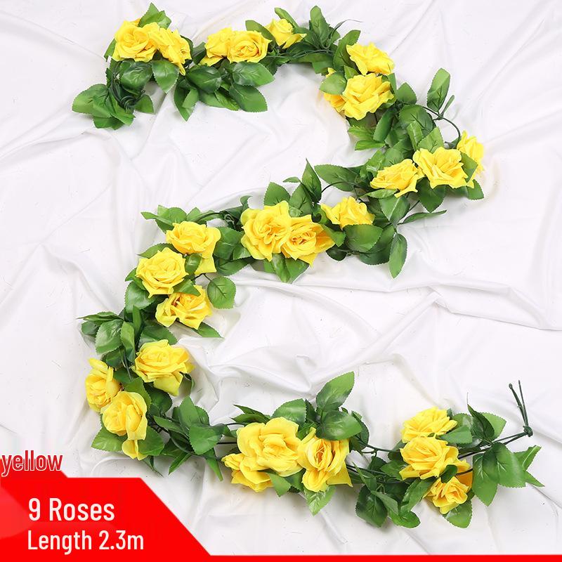 Artificial Rose Vine Ceiling Decor with Rattan for Living Room and AC Pipe Cover