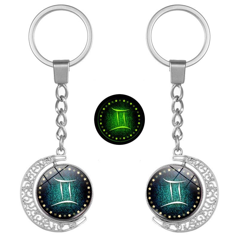 Luminous Zodiac Double-Sided Rotating Pendant Keychain for Couples - European & American Creative Design.