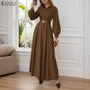 Women Casual Turn Down Collar Loose Long Sleeve Dress