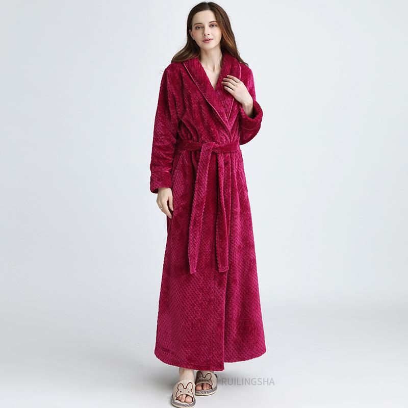 Extra langer Jacquard-Fleece-Bademantel für Paare - Dicker, warmer Fleece-Bademantel für Herren & Damen, Winterpyjama in Übergröße