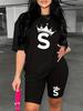 Bear standard size European and American women's clothing lip printing T-shirt shorts set sports suit