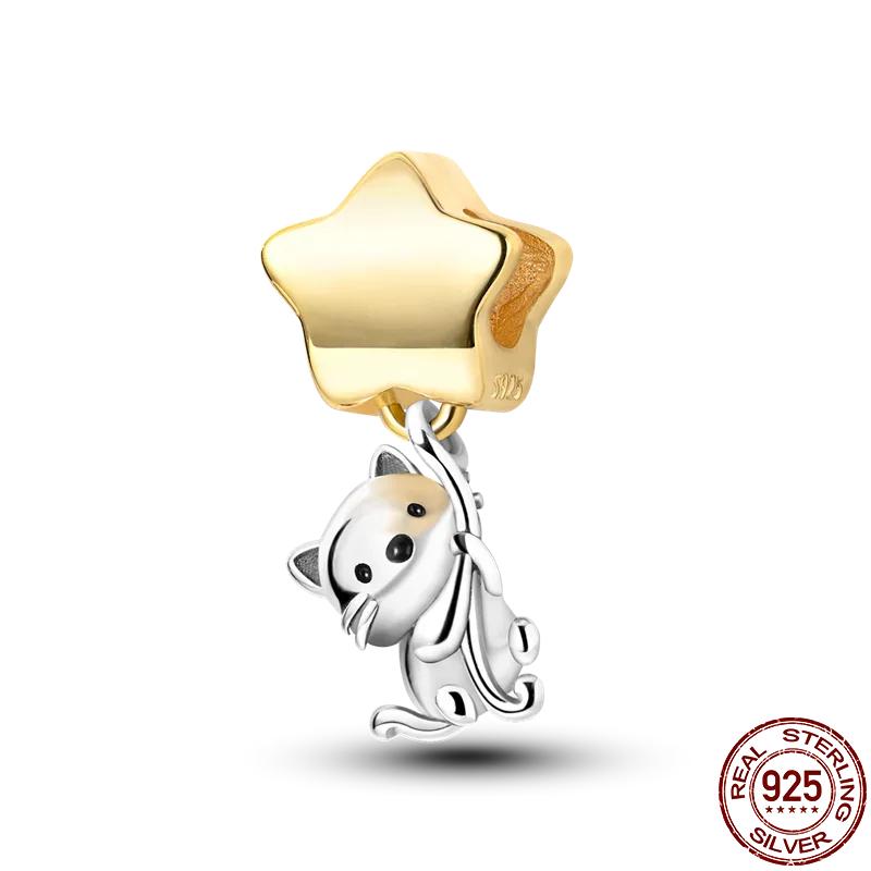 New Authentic copper Animal Collection Charm Bead Charms Black Wing Cat Fishing Pendants Bead Charms Compatible With Bracelets Do It Yourself Jeweller