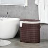 100L Bamboo Laundry Basket with Lid, Washing Basket with 2 Compartments, Handles, Removable Liner, Brown
