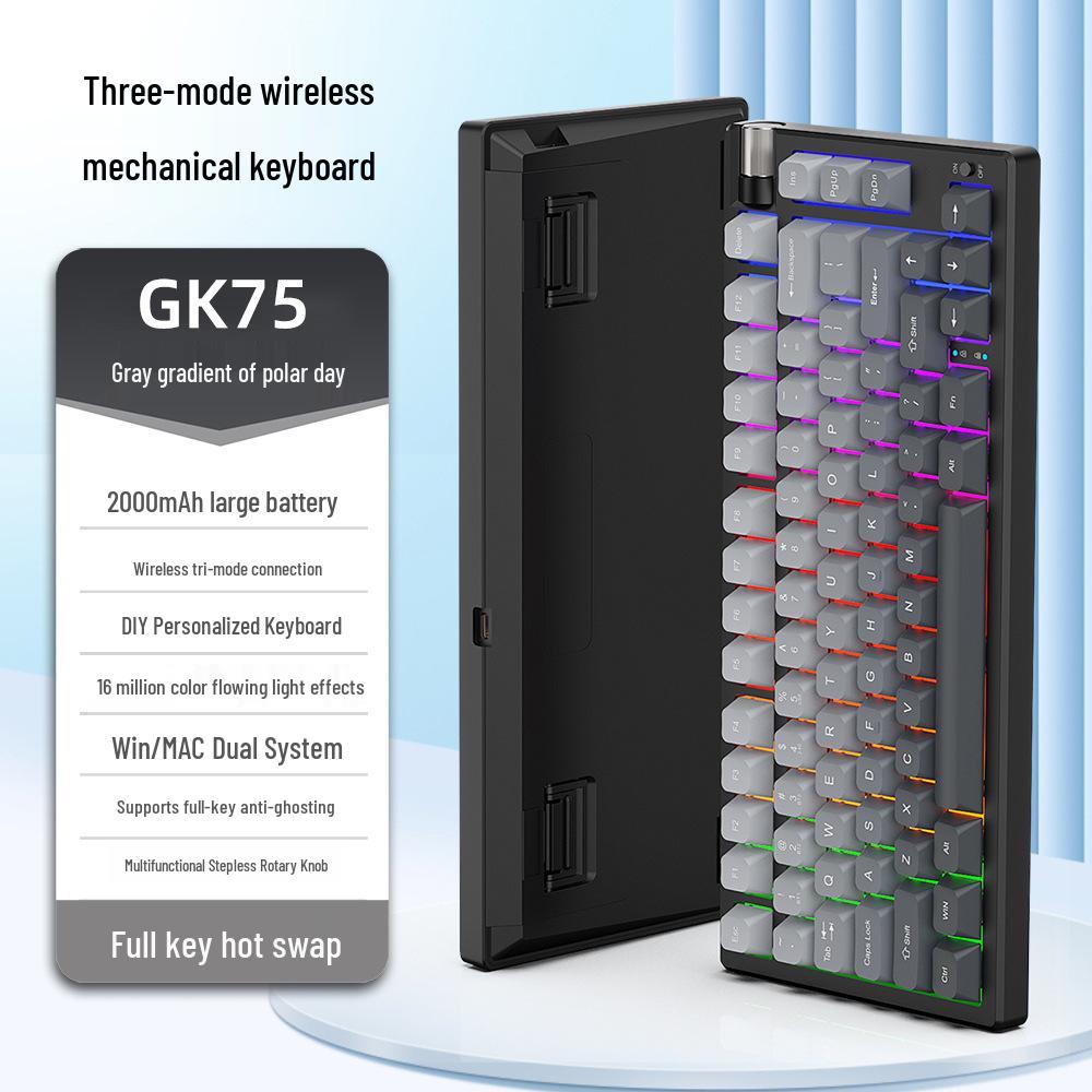 Three-Mode Wireless Mechanical Keyboard - GK75 Hot-Swappable, E-sports Gaming, Blue/Red Switch