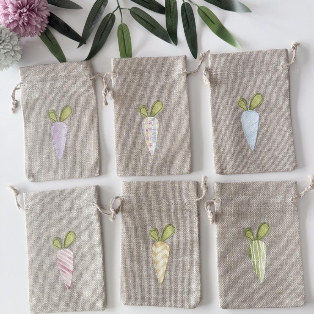 6PCS Drawstring Design Gift Bags Cartoon Pattern Cloth Pouch for Wedding Party Favor Candy Gift Packaging Bag Storage Decoration