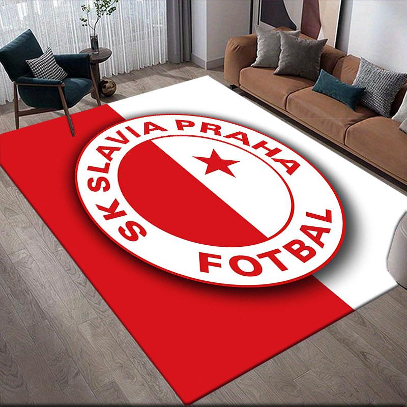 SK Slavia Praha Art Flannel Printed Carpet, Home Sofa Decoration for Living Room & Bedroom, Non‑Slip Play Flannel Floor Mat for Game Room