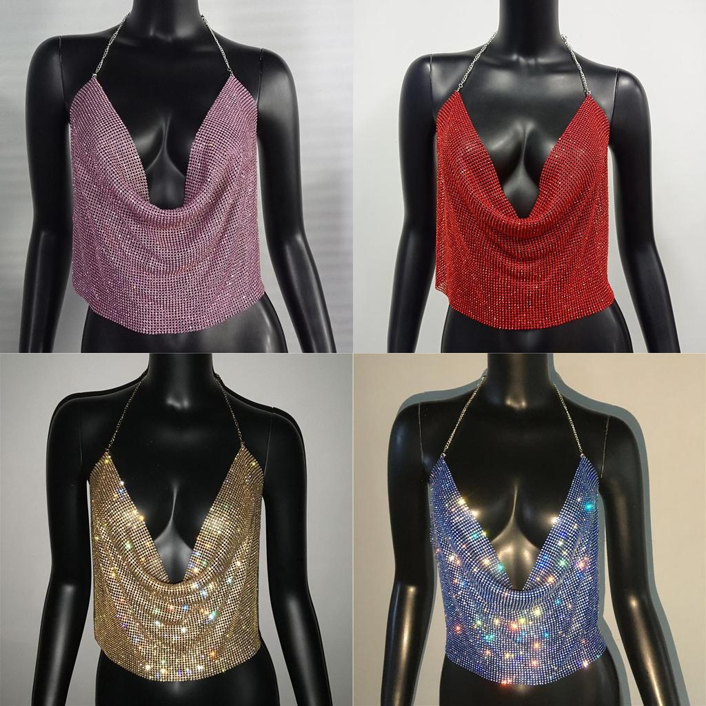 Metallic Jewelry Top With Rhinestone Embellishments For Streetwear Style Women