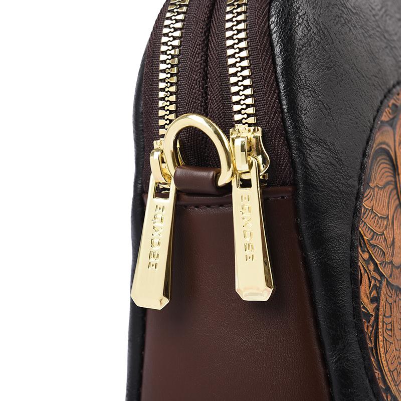 Women's Embossed Elephant Design Crossbody Bag Vintage Leather Shoulder Bag for Daily Use