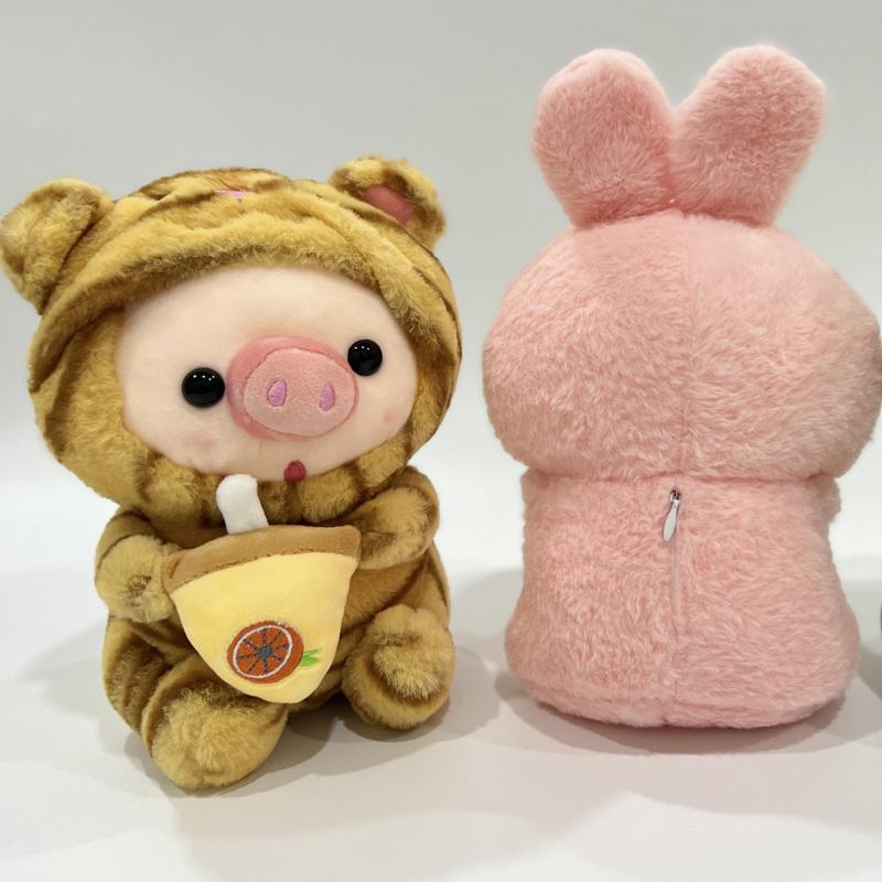 Cute Plush Milk Tea Bubble Cup Stuffed Animal Pink Strawberry Pig Plushie Toys Boba Plush Dolls Cartoon Tiger Rabbit Frog Plush