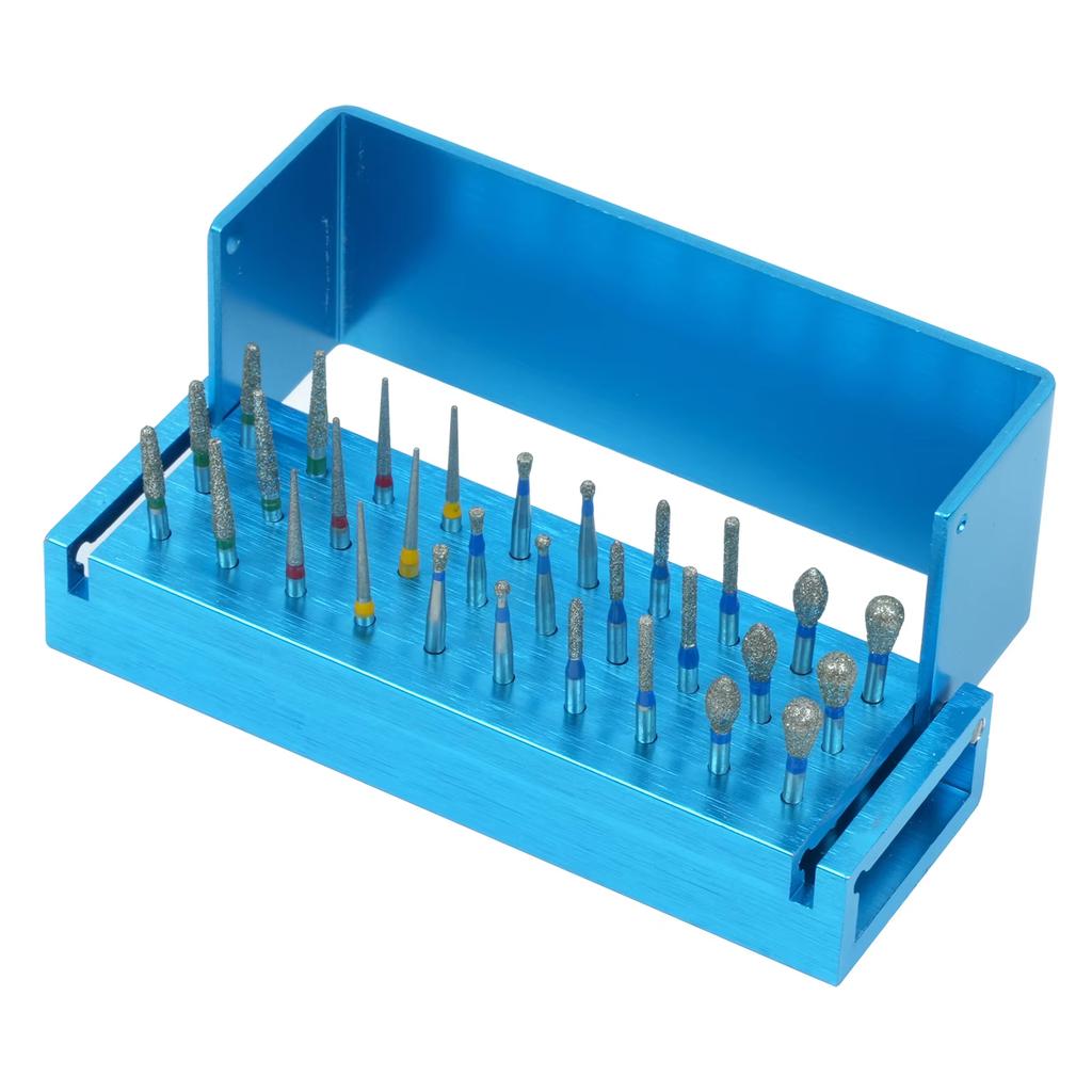 Set di 30 frese diamantate dentali con portamanico in alluminio, trapano ad alta velocità per dentista, disinfezione in autoclave