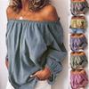 Dames S Effen Blouse met Lange Mouwen Off Shoulder Losse Pasvorm Casual Top