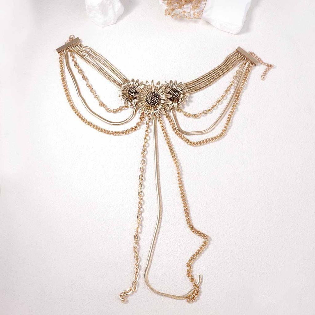 Personalized Retro Heavy Industry High Sense Three-dimensional Flower Long Fringed Pendant Necklace Light Luxury Women's Model