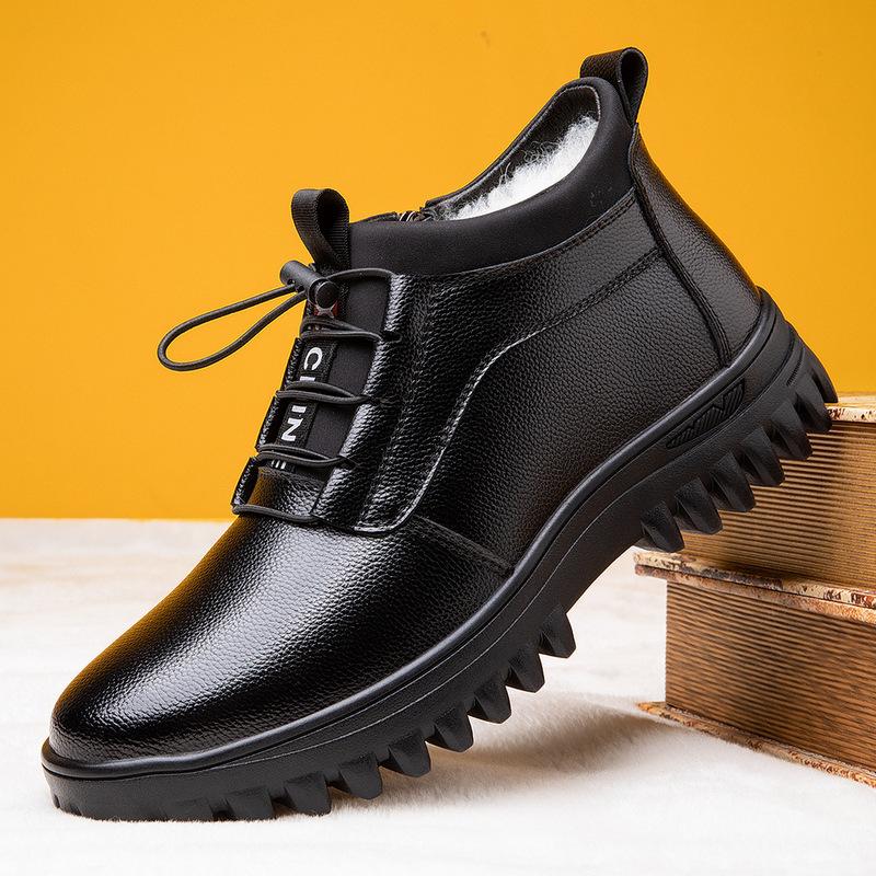 

Новые зимние теплые ботинки мужские туфли верхний слой коровьей кожи повседневные кожаные ботинки плюшевые шерстяные интегрированные мужские кожаные ботинки Botas Hombre 44 чёрный