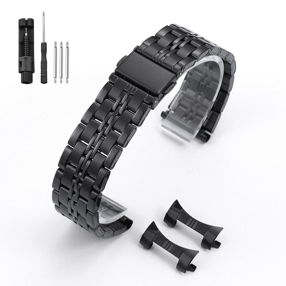 18/20/22/24mm Stainless Steel Watch Band Curved / Flat End Metal Bracelet Silver Gold Black Folding Buckle Universal Watch Strap