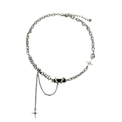 Black Gemstone Wound Necklace, Women's Crushed Stone, Design, High-end Spliced Star Tassel Collarbone Chain.