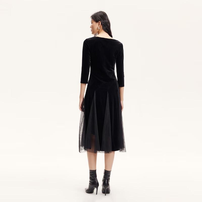 VEROMODA Velvet Mesh Spliced Little Black Dress