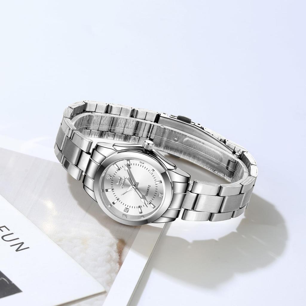 OPK Quartz Stainless Steel 30M Water Diamond Luminous Gift Watch for White Women's Watch, Band, Resistant, Dial, Hands, Classic, Business, Popular,