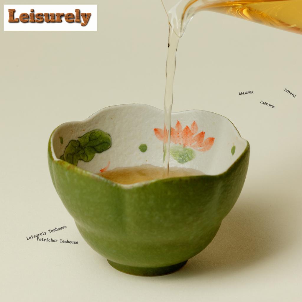 111ml Hand-painted Lotus Fish Teacup Antique Tea Bowl Sample Tea Cup Tea-tasting Fragrance Cup Jianzhan Master Cups Teaware