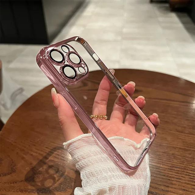 Luxury Clear Plating Phone Case For IPhone 15 11 12 13 14 Pro Max Plus Case Transparent Soft Shockproof Bumper Cover Accessories