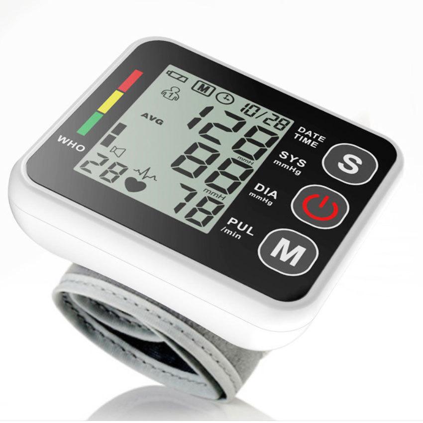 

Портативный сфигмоманометр с ЖК-экраном, цифровой наручный монитор артериального давления, пульсометр, измерение частоты сердечных сокращений, домашнее использование белый