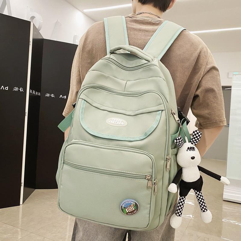 Schoolbag Solid Color Simple Korean Edition Campus Casual Backpack Large Capacity Middle and High School Student Backpack Lightweight Couple Travel