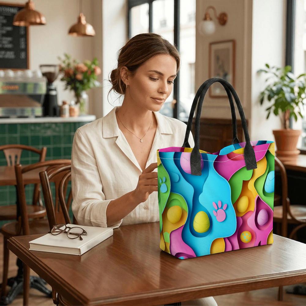 Colorful Paw Print Casual Tote Bag Large Capacity Fashion Shoulder Bag for Daily Use
