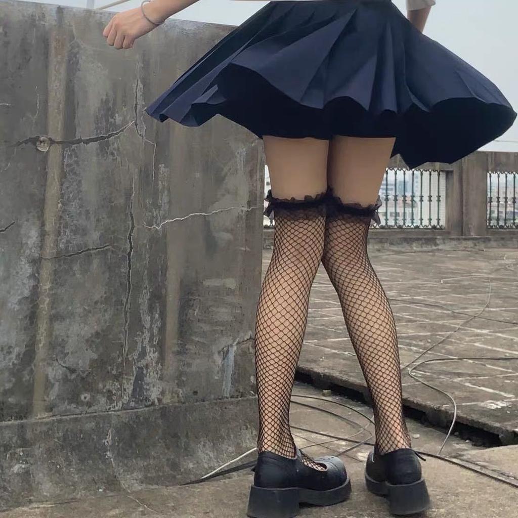 Summer Thin Black Stockings Lace Lolita Japanese Sweet Jk College Style Babes Fishnet Knee Socks Children